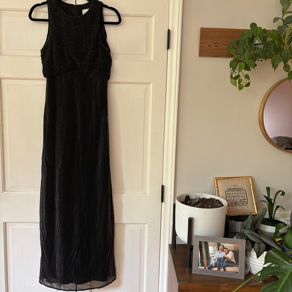 Vintage 90s Cache Size 6 Metallic Black Sleeveless Maxi Gown‎ Dress Made in USA - Picture 1 of 13